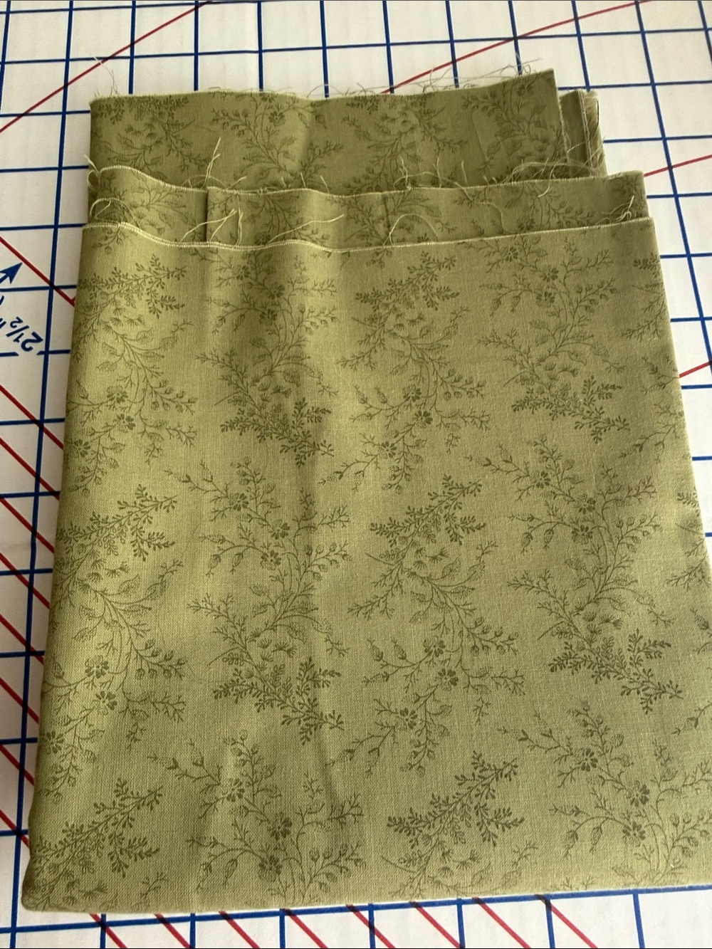 3 Yds Sage Green Tonal Floral Cotton Fabric 18” Wide Botanical Quilting - Picture 7 of 12
